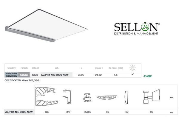 LED Glasvordach ALU 300cm Vordach Türvordach Überdachung Haustür für VSG 21,52mm